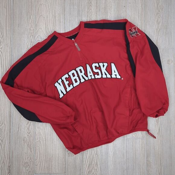 Vintage 90s Majestic Men's S Nebraska Cornhuskers Full Zip Red Jacket Windbreake - Picture 1 of 11